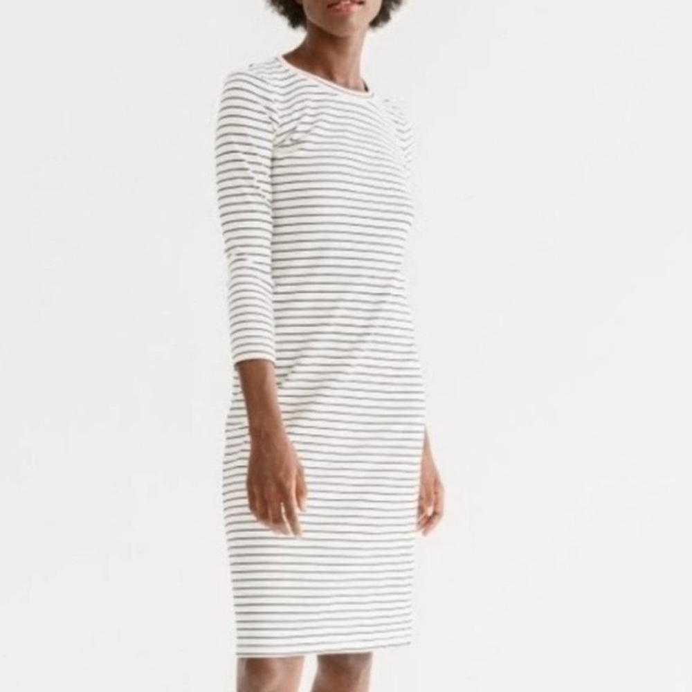 Sonnet James Black & White Striped 3/4 Sleeve Midi Shirt Dress Size M